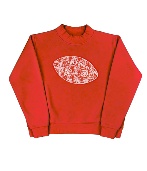 Red Mock Neck Sweatshirt With Lace Football