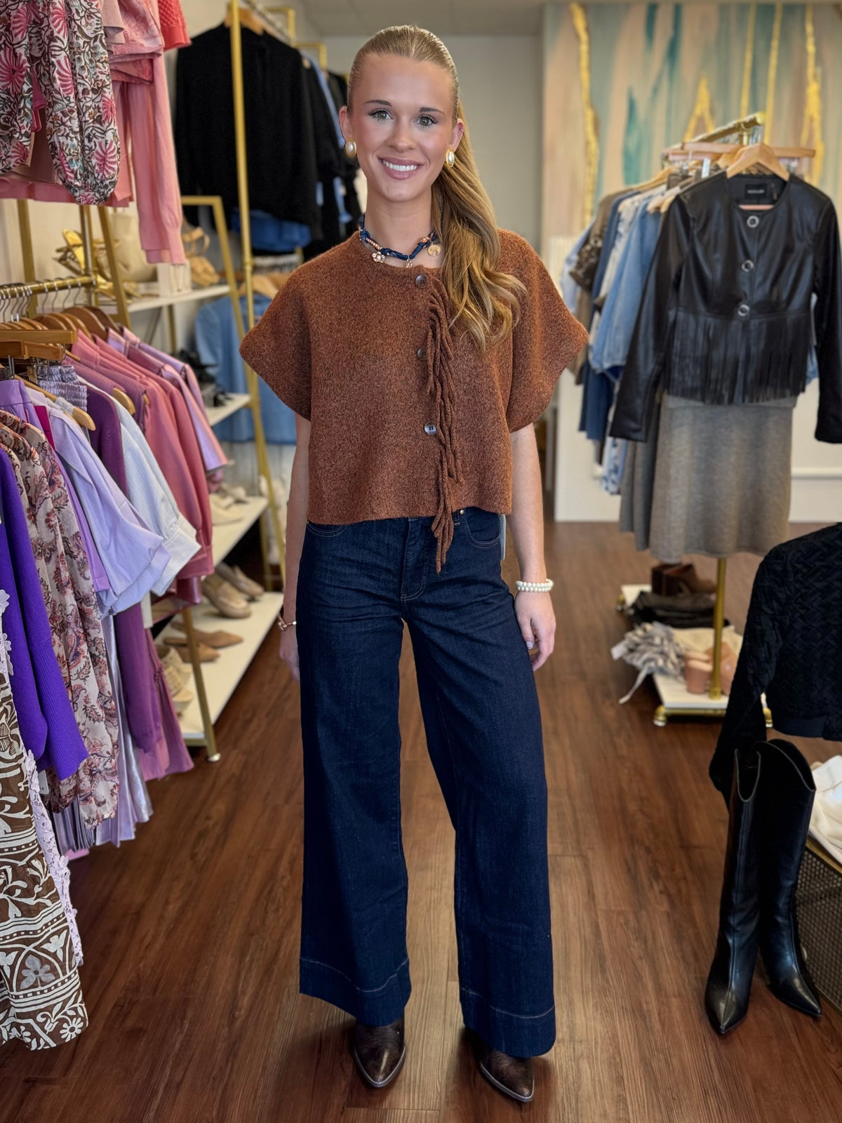 Bonfire Sachi sweater vest styled outfit