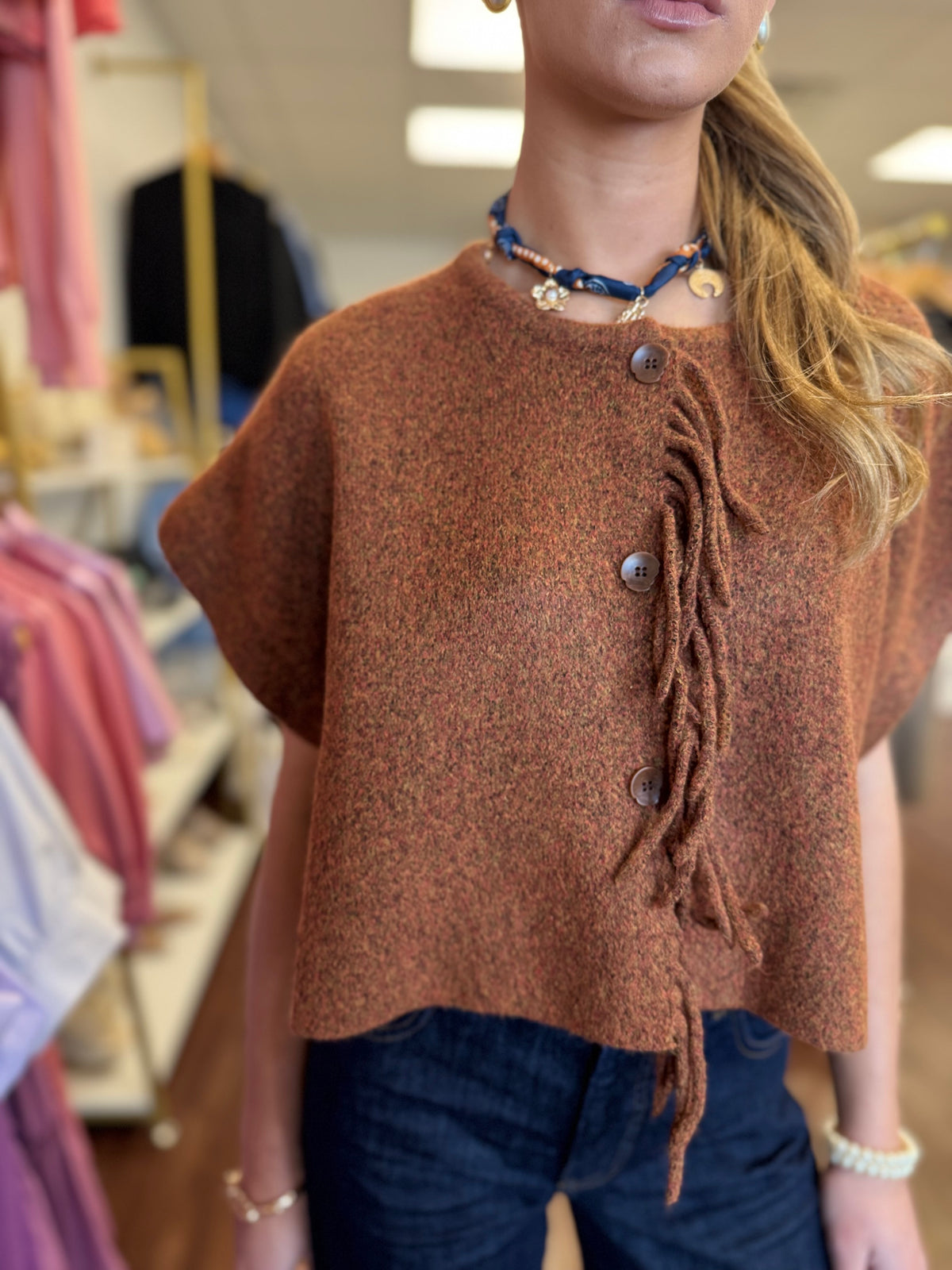 Bonfire cropped sweater vest layered look