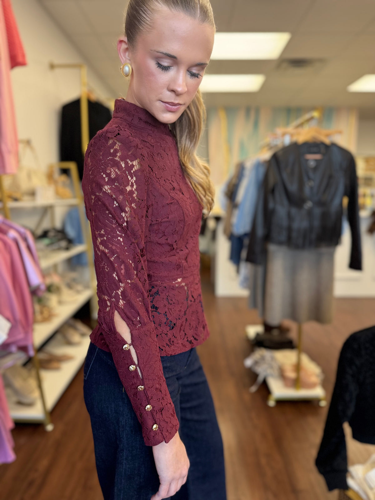 Long Sleeve Lace Top With Back Zipper