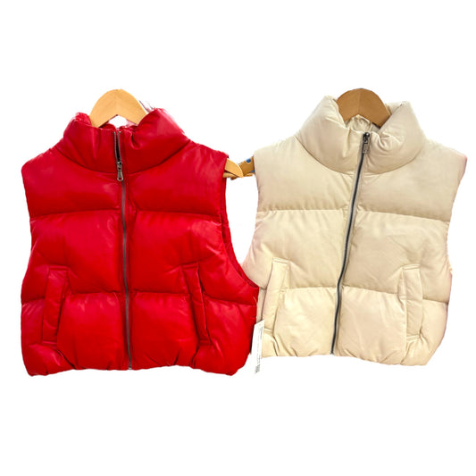 Faux Leather Puffer Vest