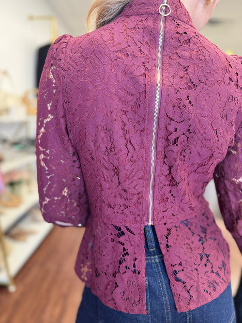 Long Sleeve Lace Top With Back Zipper