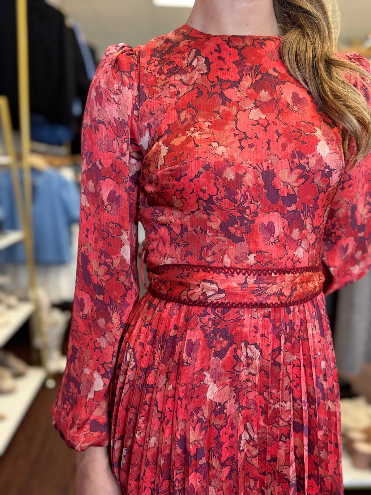 Floral pleated mini dress back view