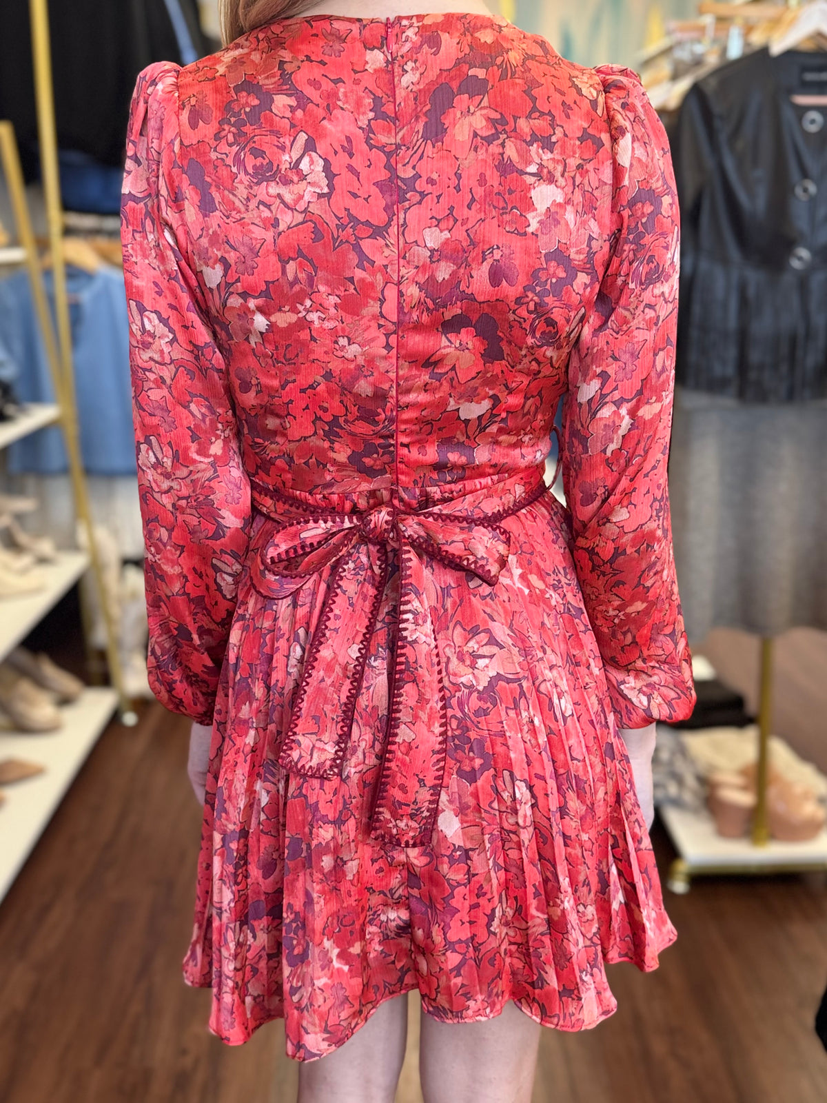 Floral print pleated texture close-up