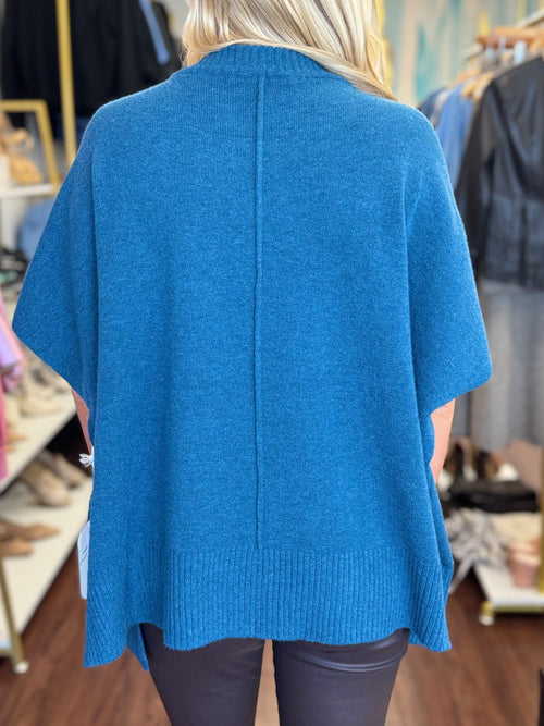 Mosaic teal sweater top back view