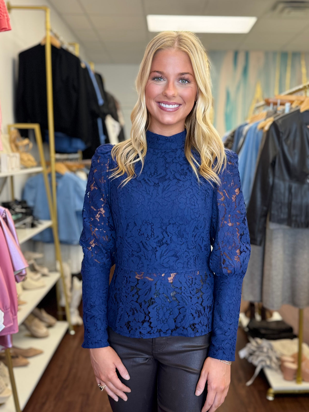 Long Sleeve Lace Top With Back Zipper