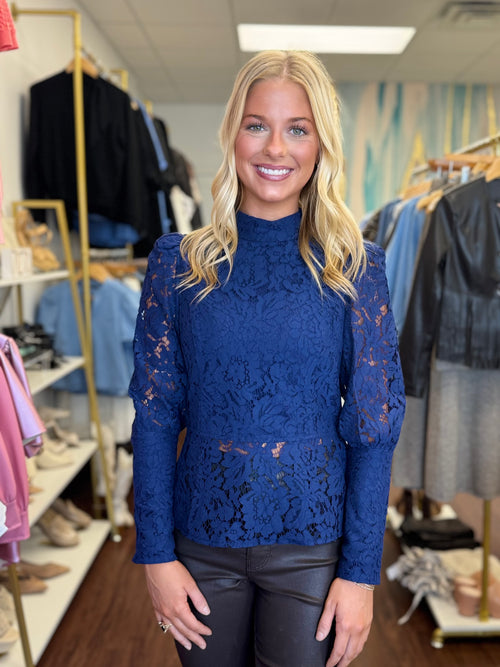 Long Sleeve Lace Top With Back Zipper