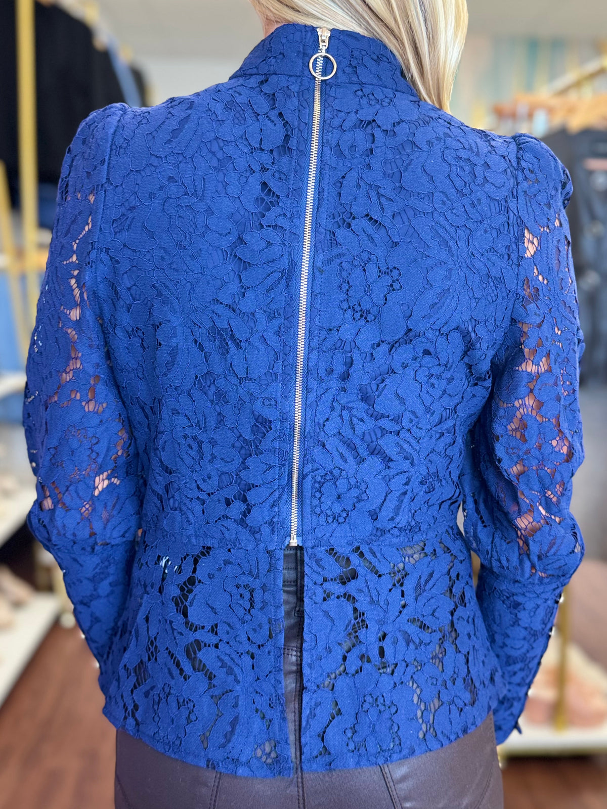 Long Sleeve Lace Top With Back Zipper