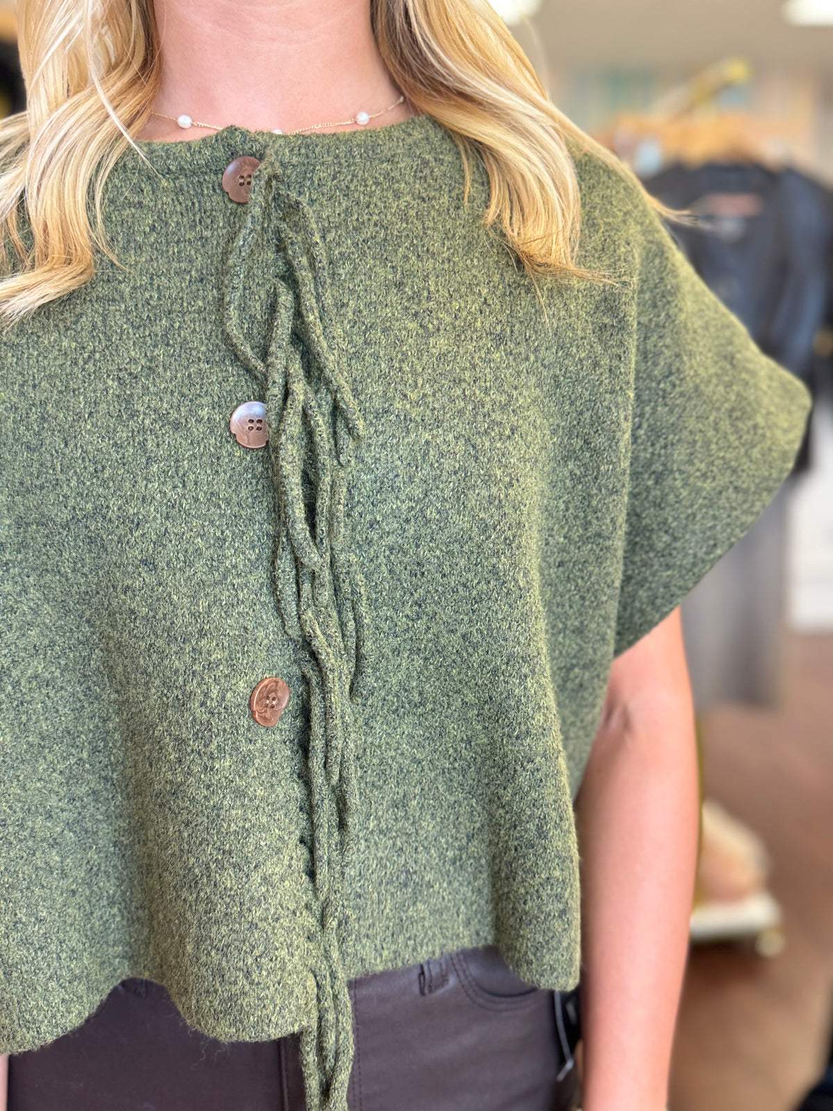 Sachi fringed button front detail in olive jade
