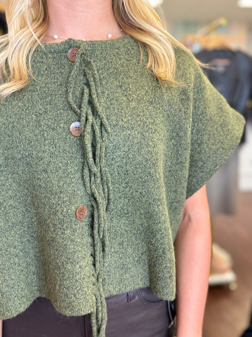Sachi fringed button front detail in olive jade
