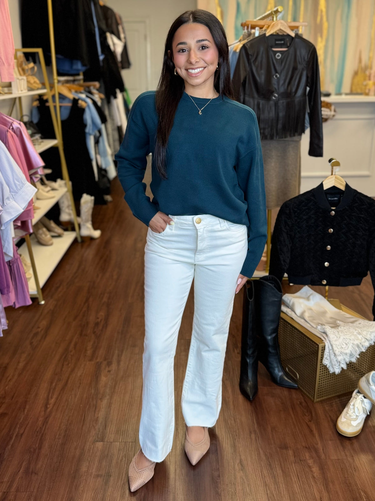 French Connection deep teal sweater at Adore Boutique