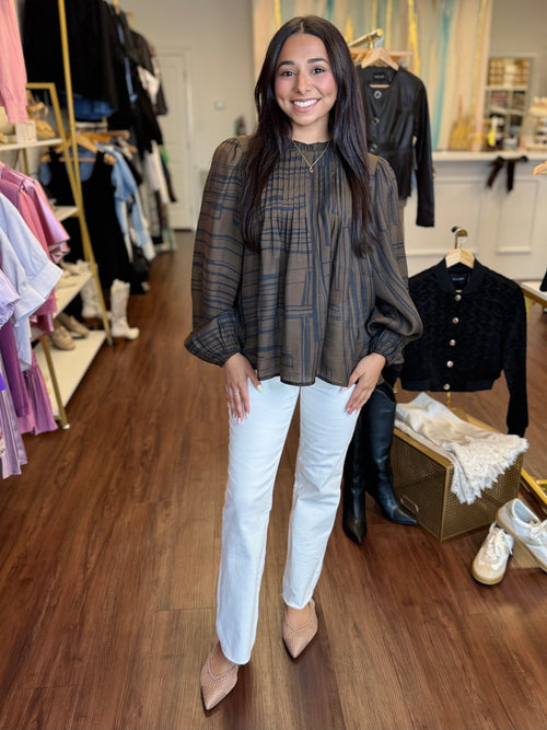 Plaid pleated top front view