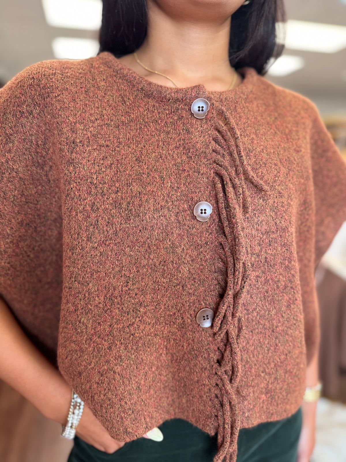 Sachi fringed button front detail in bonfire