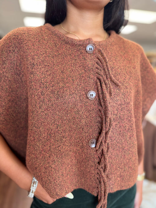 Sachi fringed button front detail in bonfire