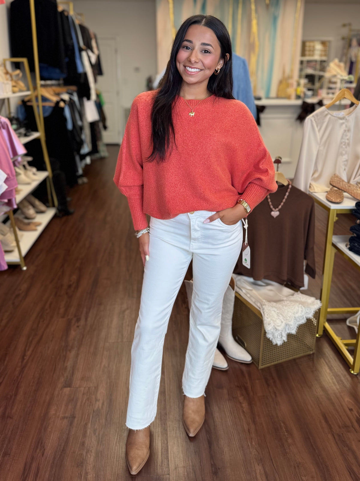 Moon Oversized Boat Neck Sweater in Orange Glow | Kerisma Dolman Sleeve