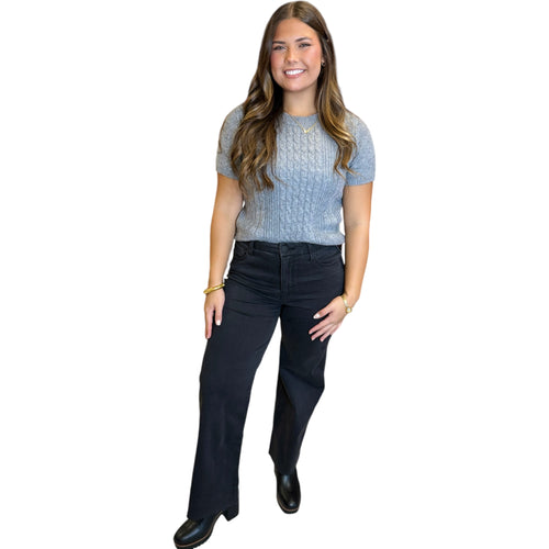 Giana Cozy Cable Knit Short Sleeve Round Neck Sweater