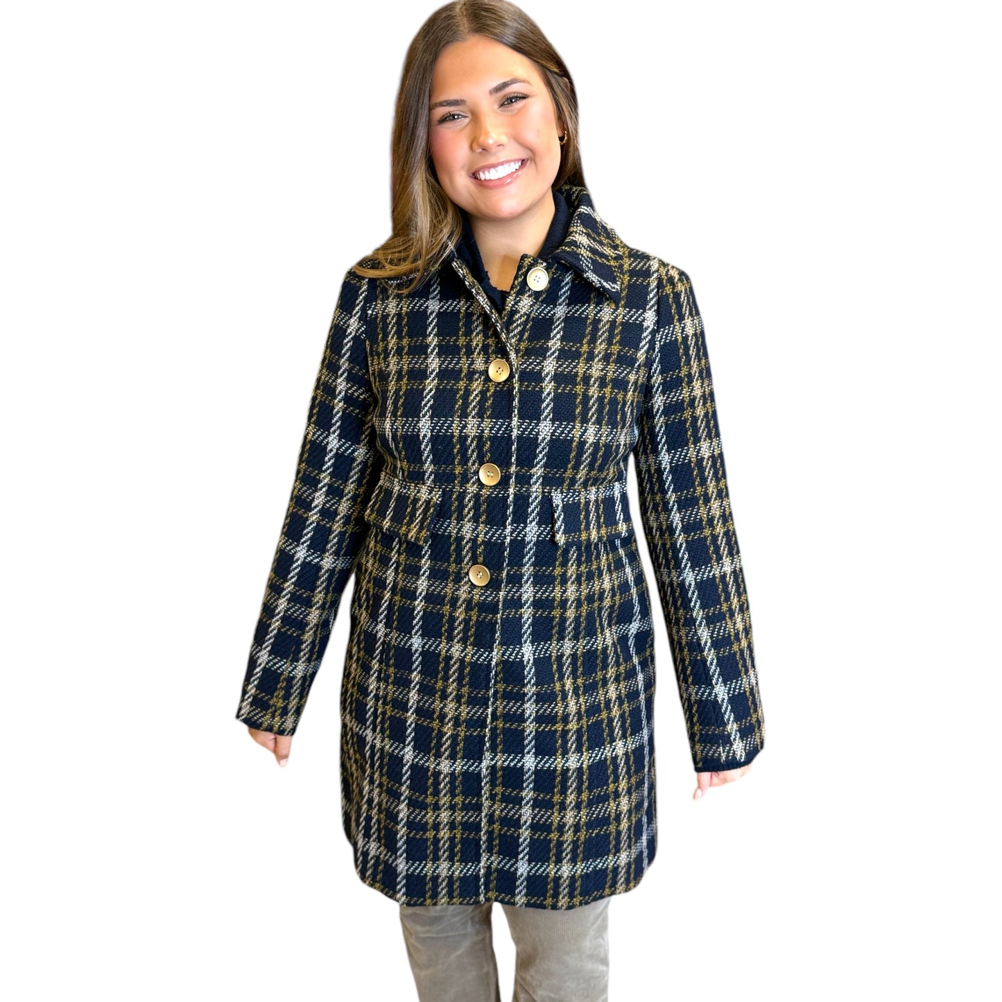 Navy Plaid Coat