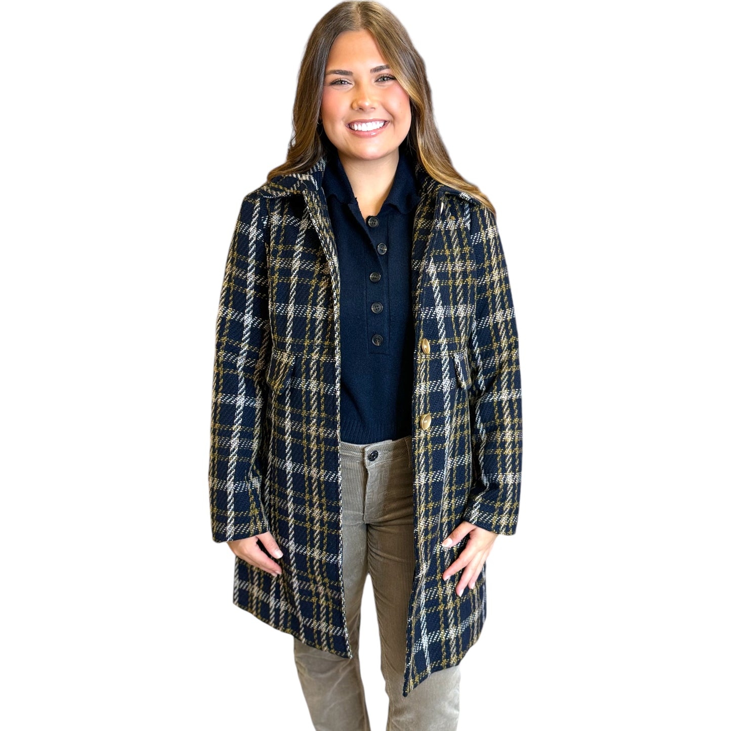 Navy Plaid Coat