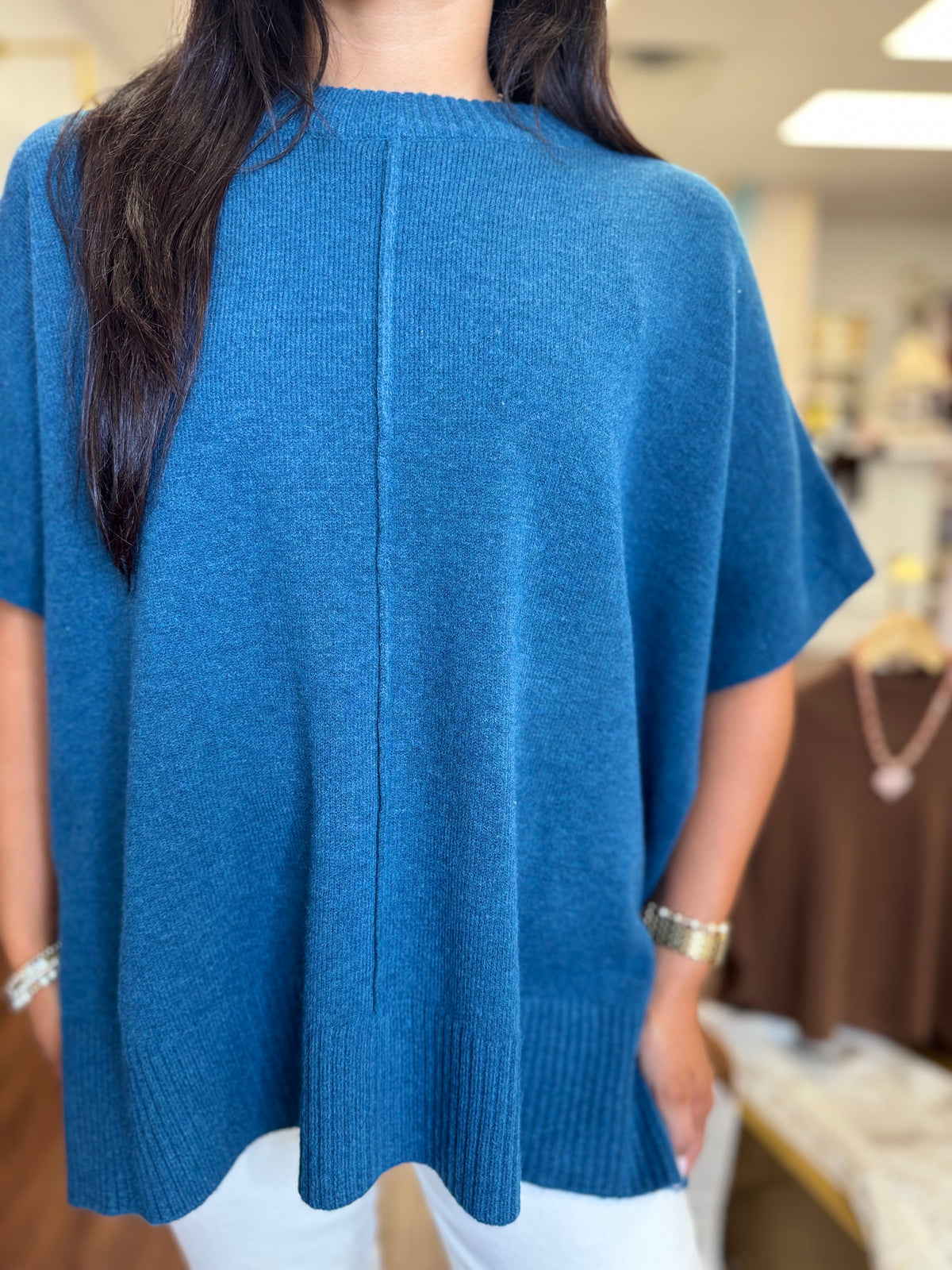 Mosaic teal Gwyneth Caroline top styled outfit