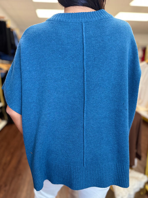Mosaic teal oversized crew neck sweater top close-up