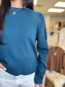 Deep teal sweater back view