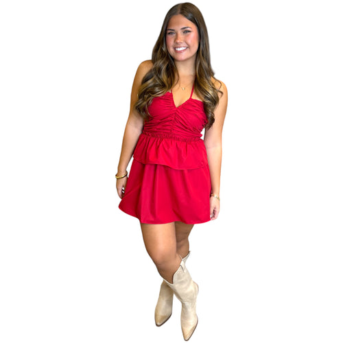 Remi Halter Keyhole Cutout Smocked Back Tie Strap Romper