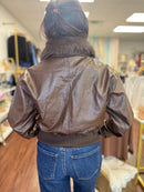 Chocolate faux leather bomber styled at Adore Boutique