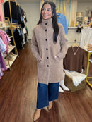 Tan long sweater jacket back view