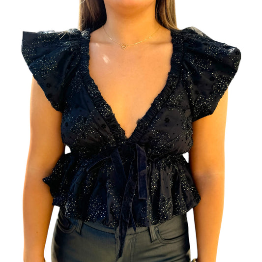 Black Gold Flower Bow Top