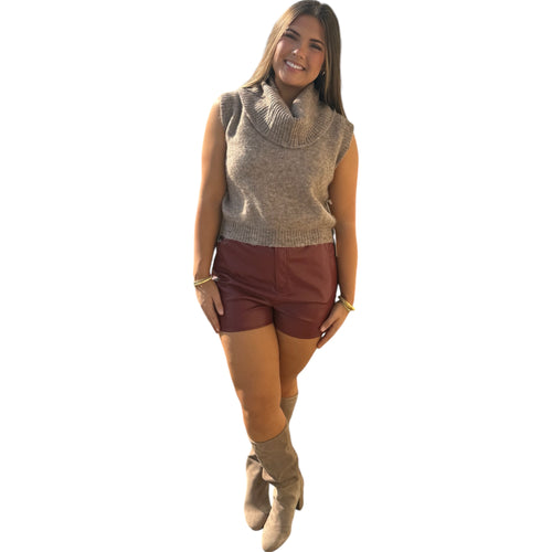 Night Vision Red Faux Leather High Rise Pocket Short