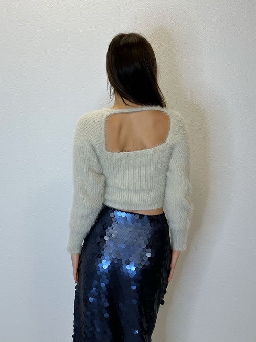 Lane Fuzzy Knit Square Cutout Detail Cozy Sweater