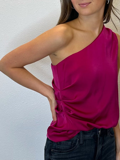 Rita One Shoulder Ruching Draped Sateen Invisible Zipper Top
