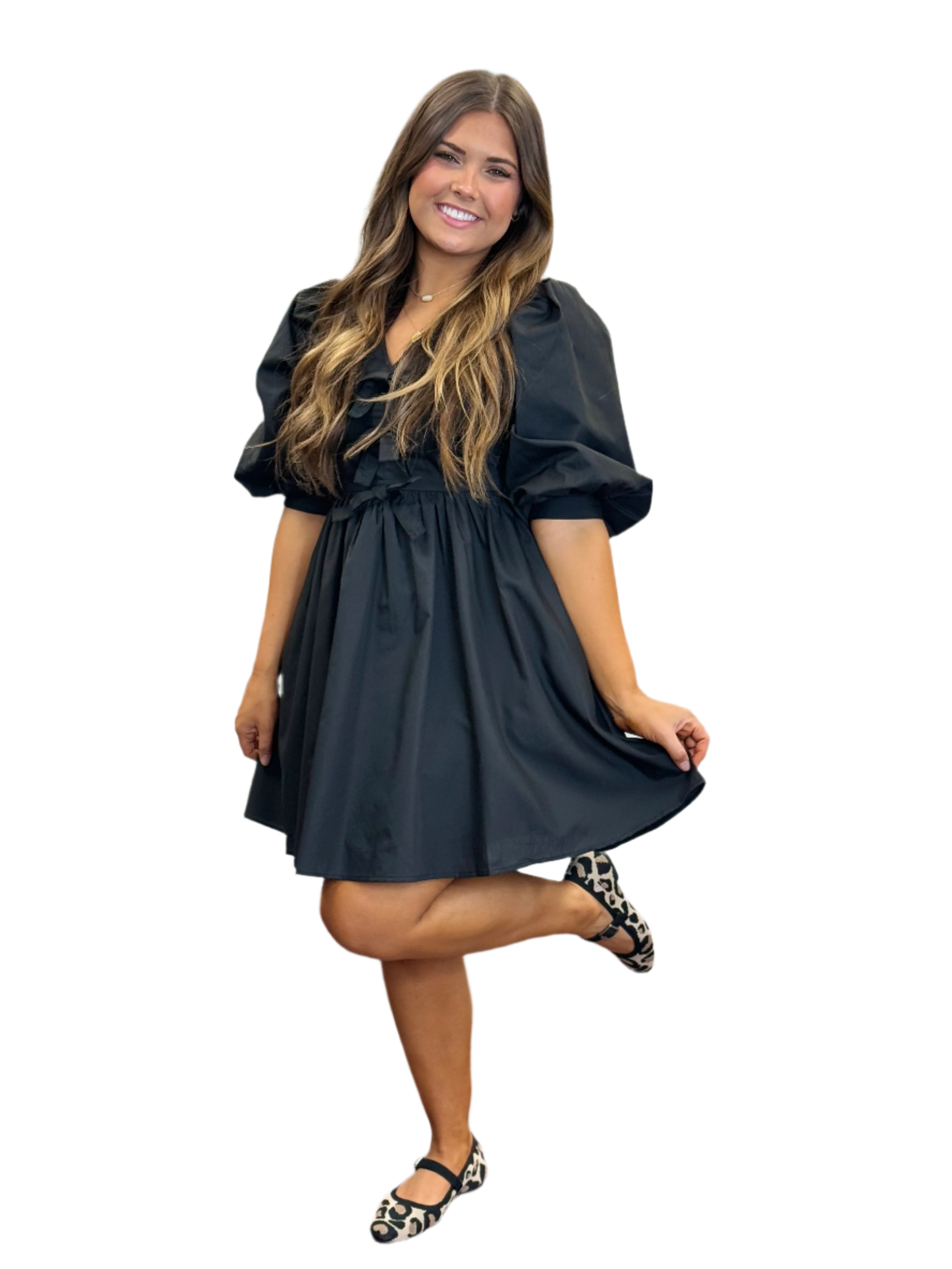 Bow Front Dress - Black