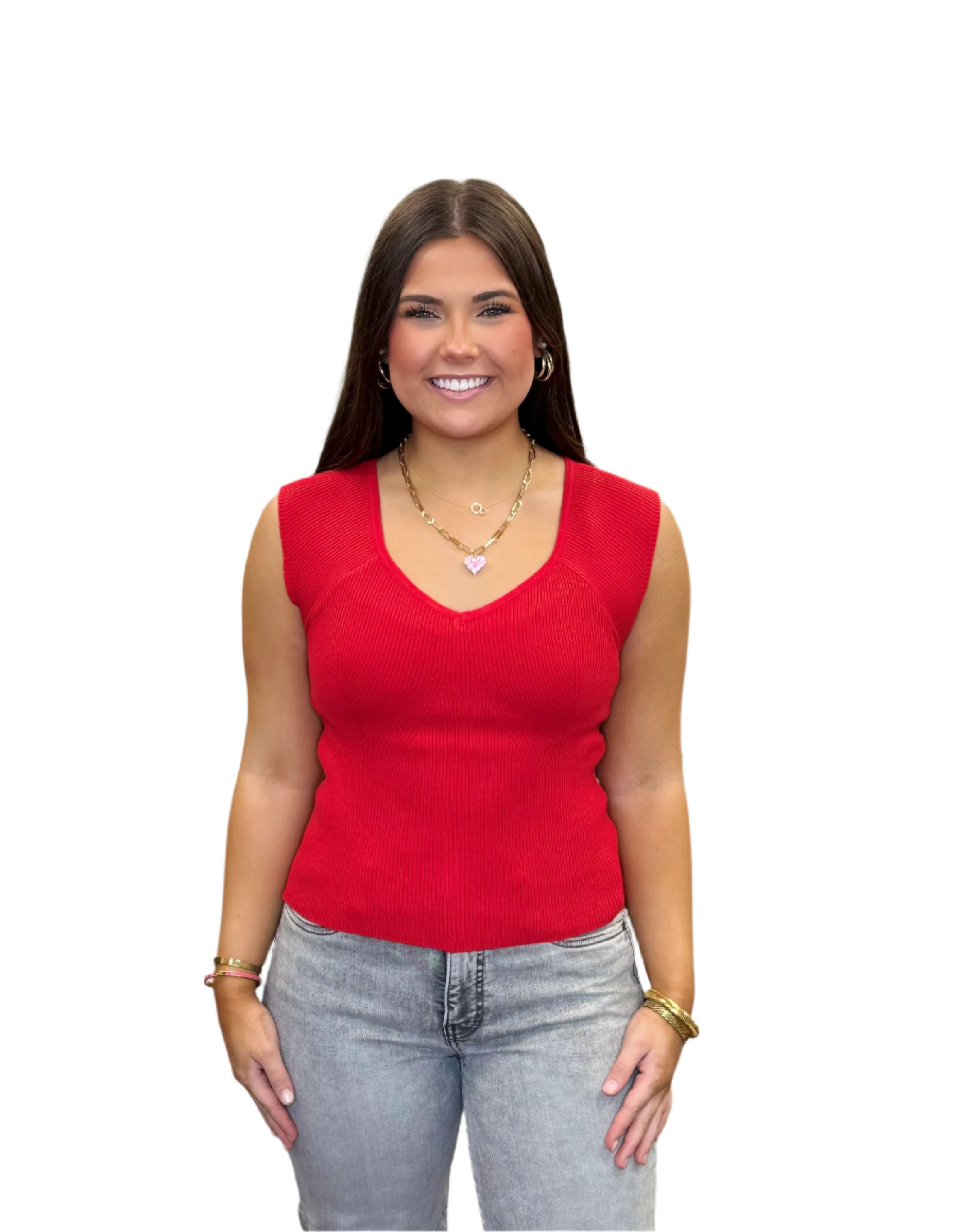 Adele Ribbed Sweetheart Neckline Sleeveless Tank