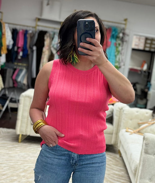 Aiko 3D Multi Rib Pattern Crew Neck Knit Tank