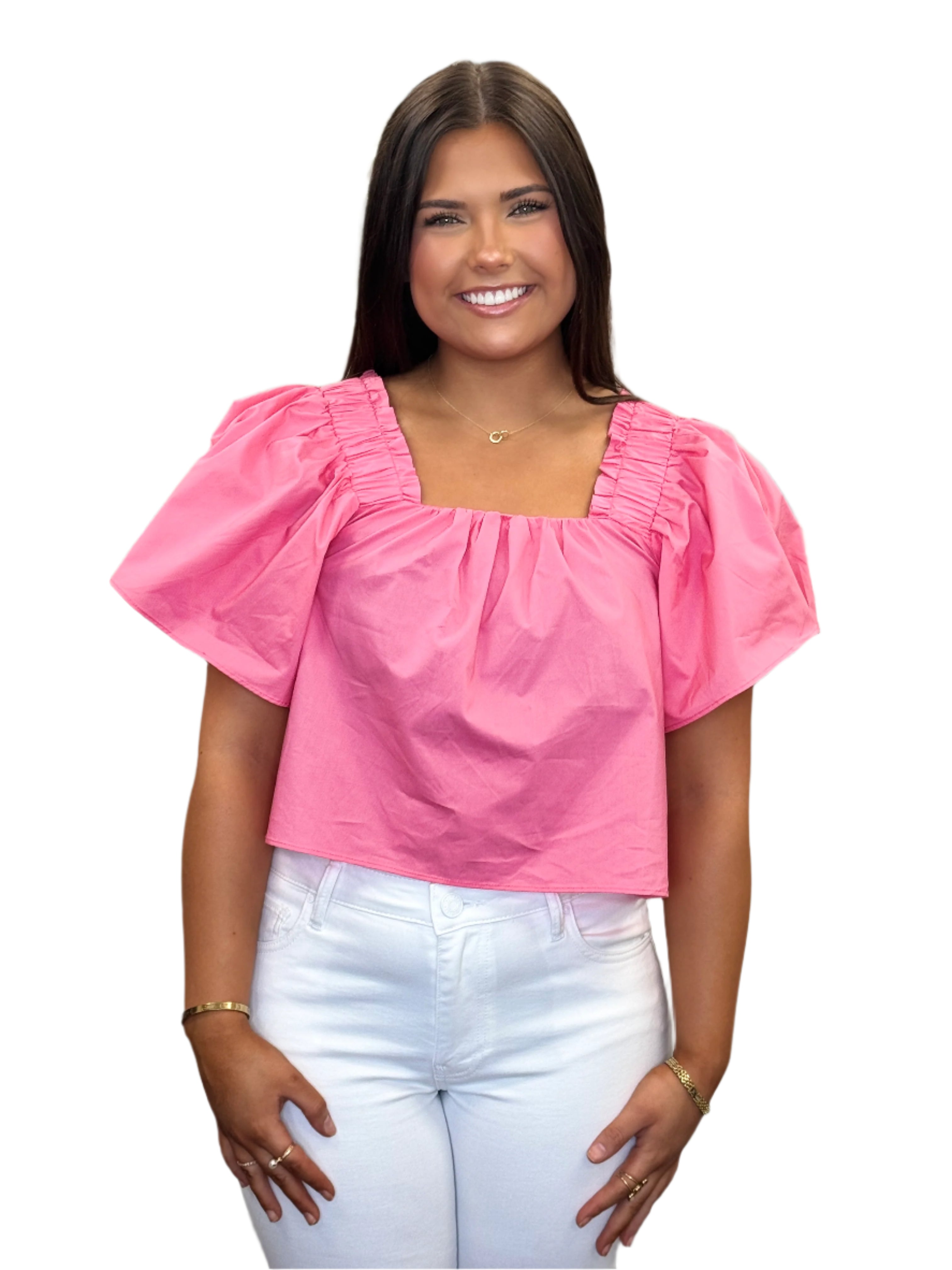Solid Poplin Square Neck Top