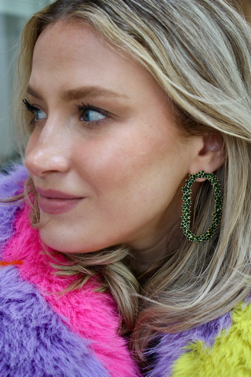 Crystal Garland CZ Brass Statement Drop Earring in Emerald