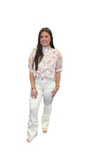 Cream Ruffle Short Sleeve Top