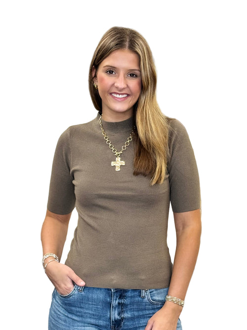 Ribbed Mock Neck Top | Black + Pink