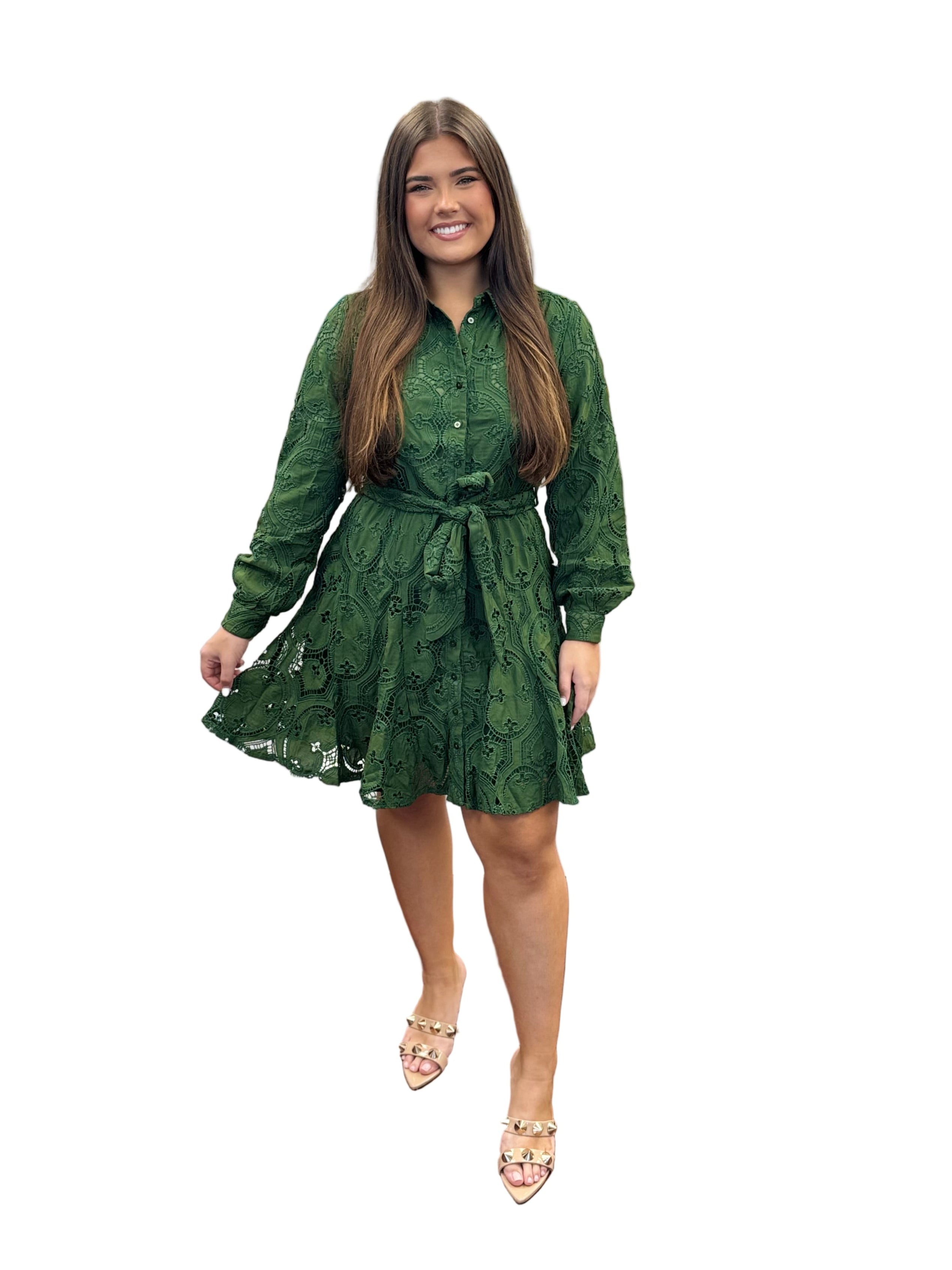 Serane Embroidered Lace Shirt Dress