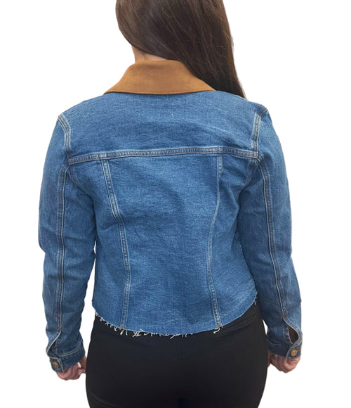 Kerry Cropped Denim Jacket with Suede Collar