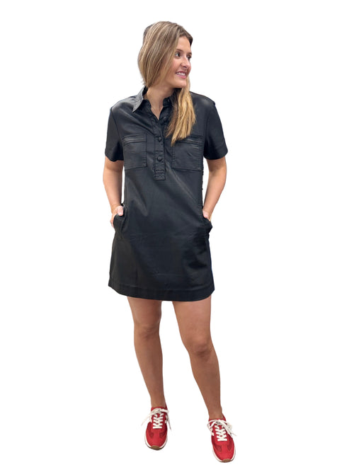 Tatiana Coated Leather Look Front Button Mini Dress