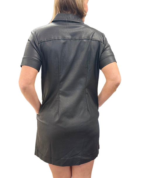 Tatiana Coated Leather Look Front Button Mini Dress