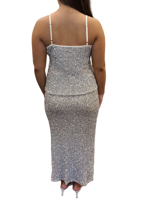 Luster Silver Sequin V Neck Cami Tank Top