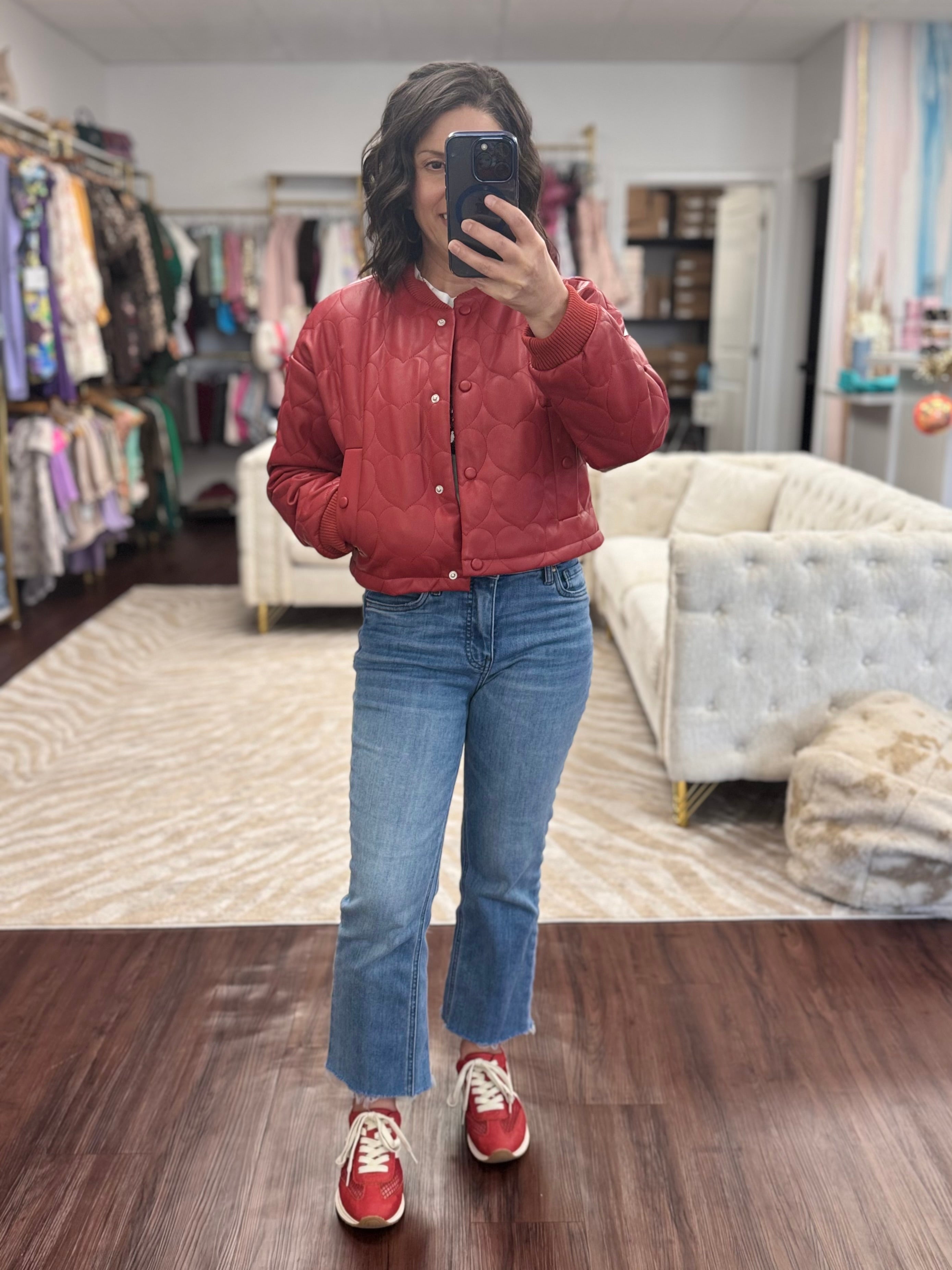 Red Vegan Leather Heart Jacket