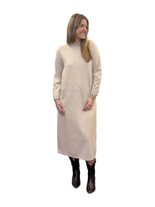 Solid Mock Neck Long Sleeve Midi Dress
