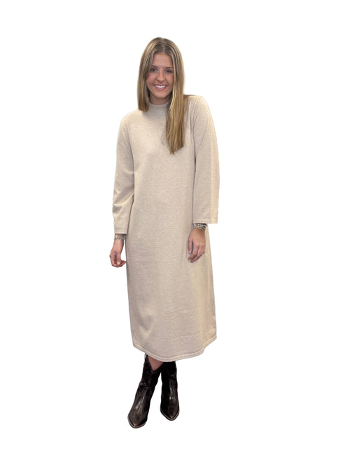 Solid Mock Neck Long Sleeve Midi Dress