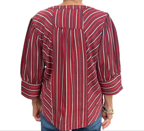 Morgan Red and Gold Lurex Stripe Holiday Top