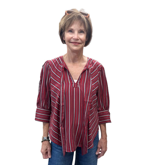 Morgan Red and Gold Lurex Stripe Holiday Top