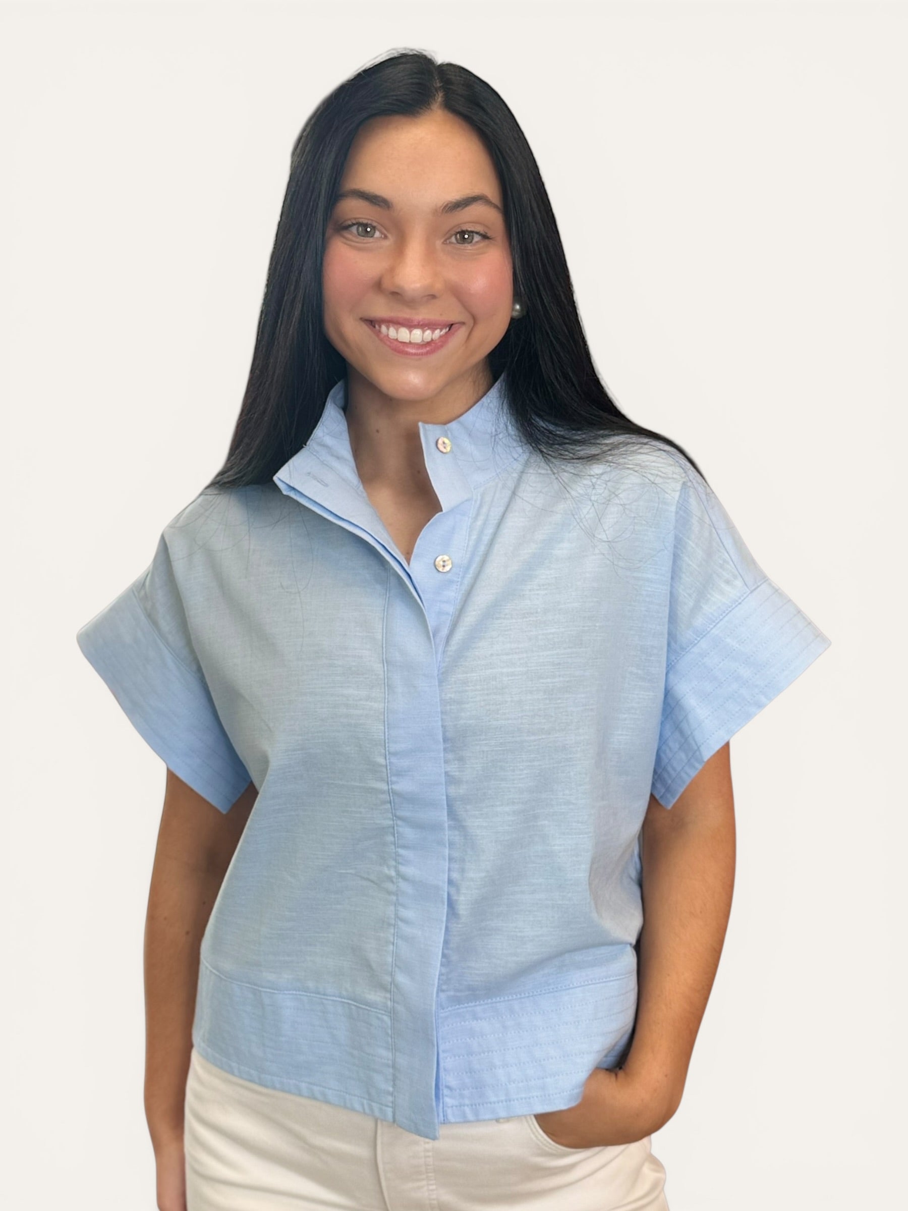 Chambray Short Sleeve Top